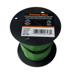 16 Gauge Stranded Green, GPT Primary Wire, 100 foot