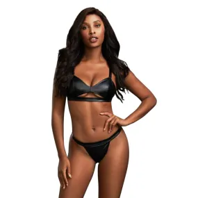 3 Piece Robe, Bralette & Thong Set - Small -  Black