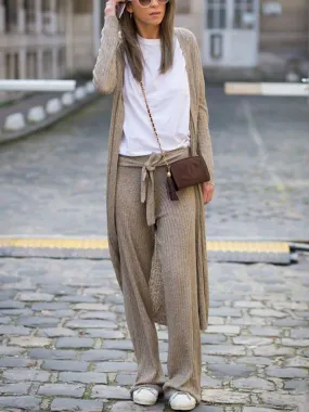 Autumn Casual Long Cardigan Lace Trousers Two-piece Suit