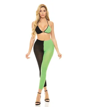 Block You Out Bra & Legging Set Black/Green O/S