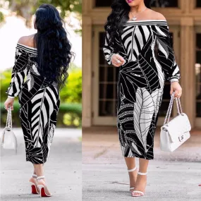 deanwangkt off shoulder sexy S-5XL plus size leaf midi dresses summer spring bishop sleeve boho long dress female women long floral dress