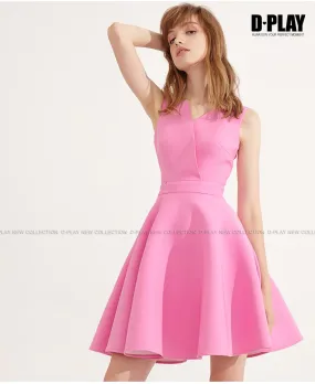 FINAL SALE Pink neckline asymmetric waist sleeveless Asymmetric Geometric neckline dress- Kona