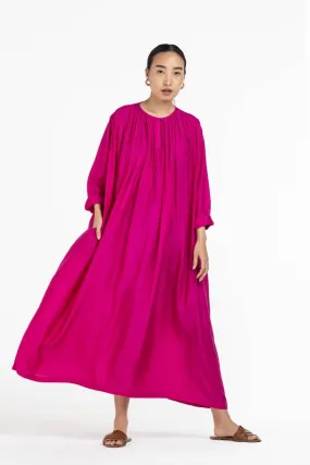 Gather Neck Dress Hot Pink