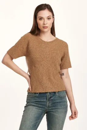 GIANA CREW NECK SHORT SLEEVE FITTED TOP HAVANA BROWN