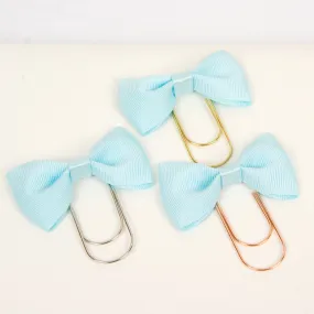 Light Blue Bow Wide Planner Clip - Bookmark in Silver, Gold or Rose Gold