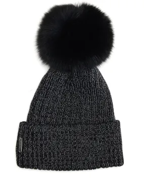 Metallic Wool Blend Knit Hat with Toscana Shearling Lamb Pompom